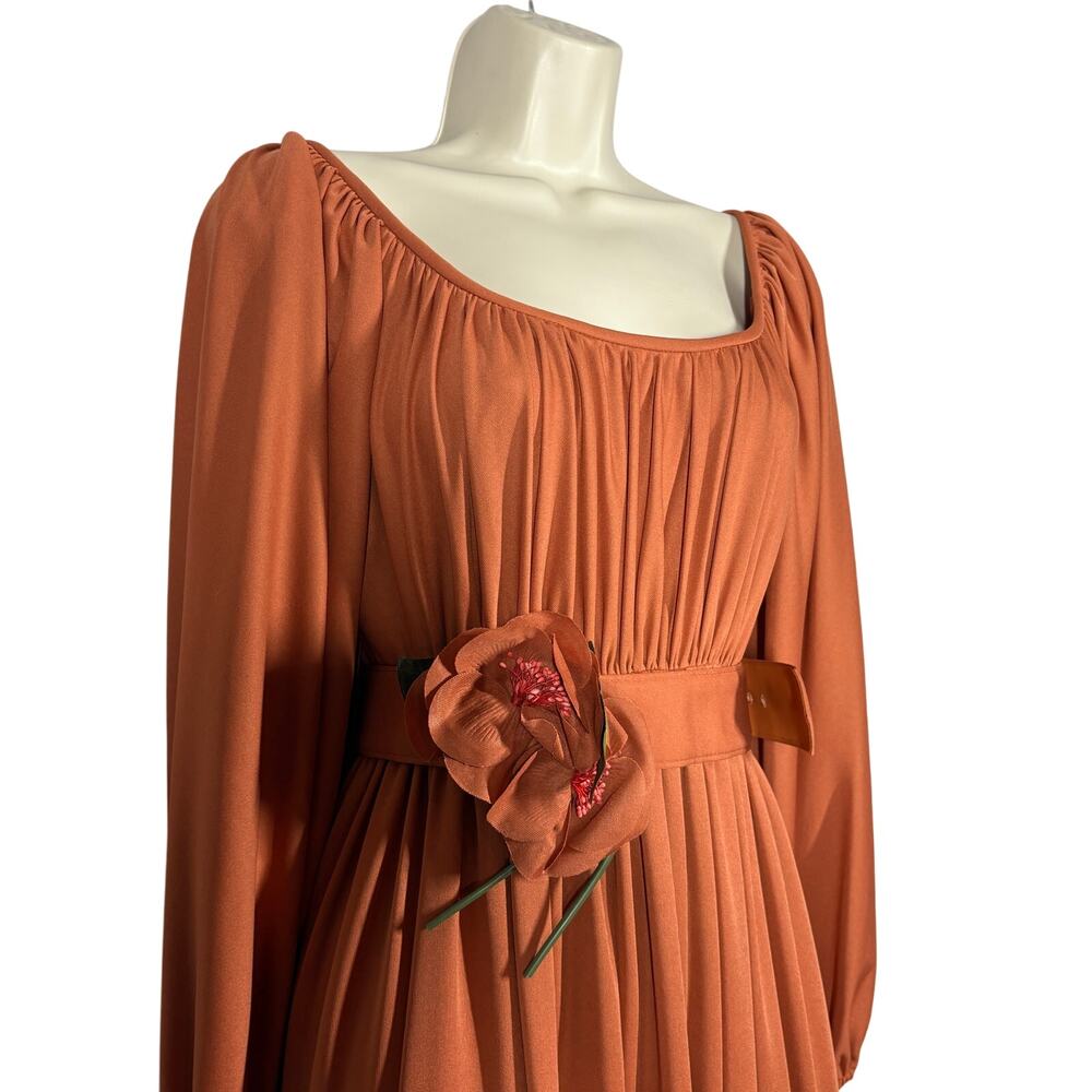Vintage 80s Victor Costa Dress Gown Ankle Length Peasant Floral Belt Cottage - S